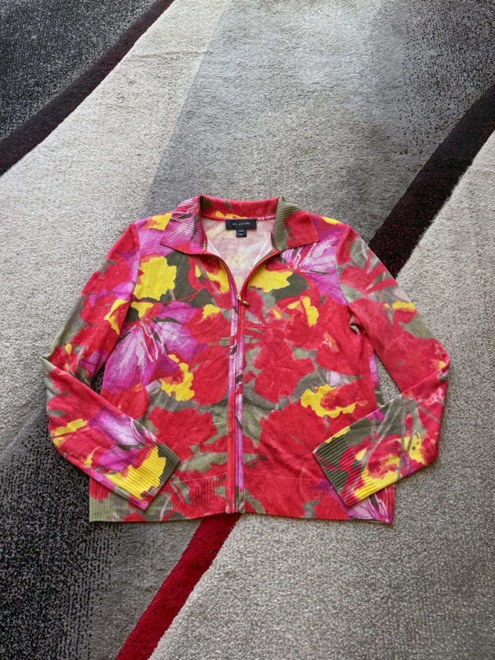 St. John Floral Zip-Front Jacket - Red, Yellow, Pink